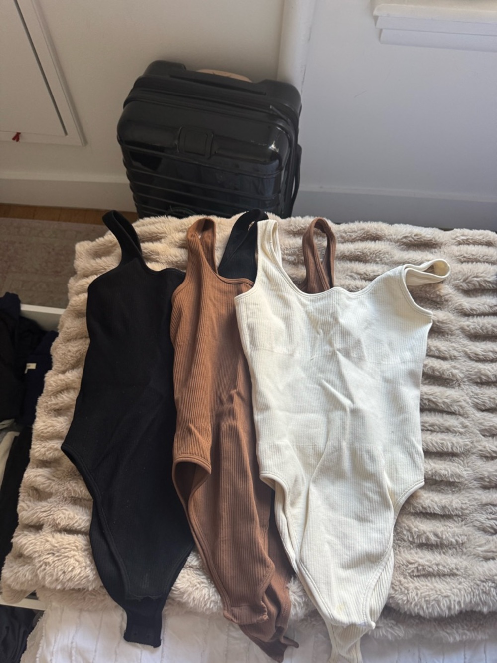 Ribbed Scoop Neck Bodysuit - Black, Brown, Cream